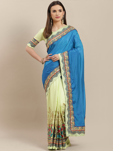

MANOHARI Blue & Green Half & Half Embroidered Saree