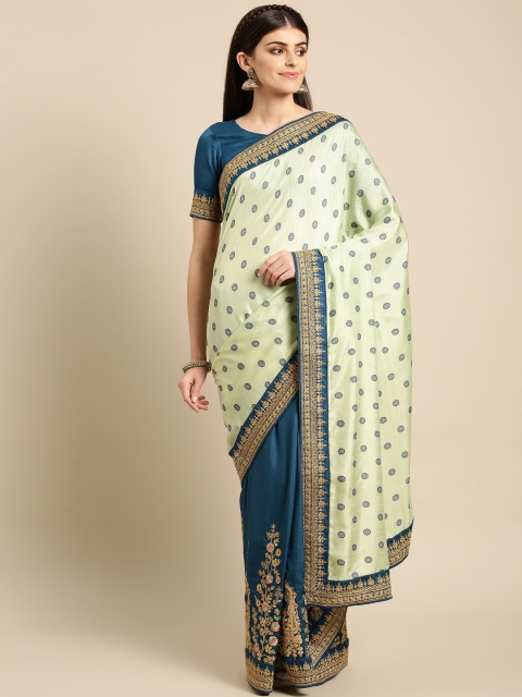 

MANOHARI Green & Blue Woven Design Half and Half Saree