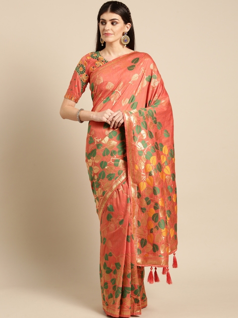 

MANOHARI Orange & Green Woven Design Saree