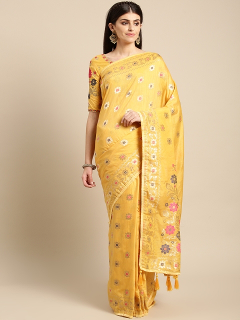 

MANOHARI Yellow & Golden Woven Design Saree