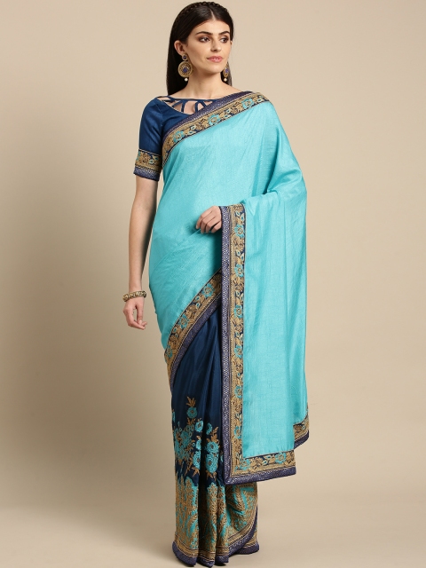 

MANOHARI Blue Half and Half Solid Saree