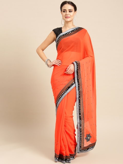 

Ishin Orange Solid Saree