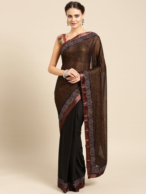 

Ishin Coffee Brown & Black Printed Half & Half Saree