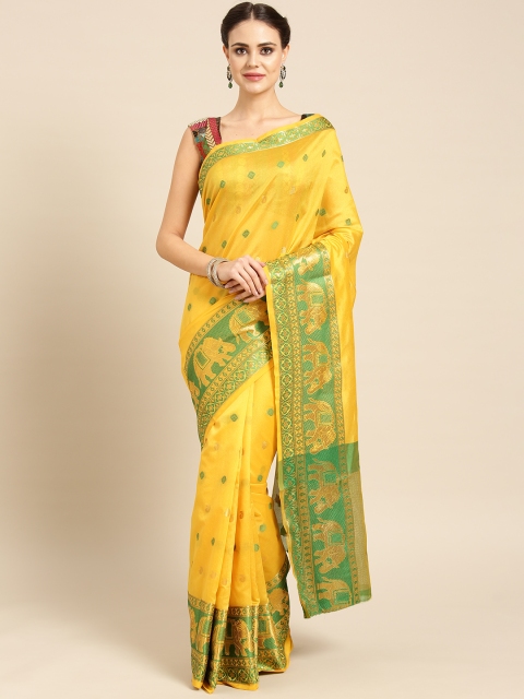 

Ishin Women Yellow & Green Zari Woven Design Saree