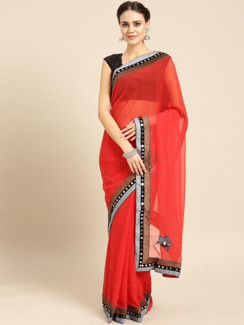 

Ishin Red Solid Saree