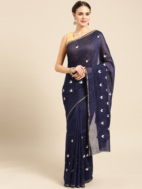 

Ishin Navy Blue & Off-White Kutch Embroidered Saree