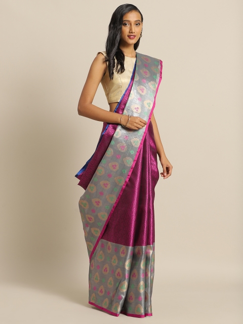 

The Chennai Silks Magenta Pink & Silver-Toned Organza Woven Design Banarasi Saree