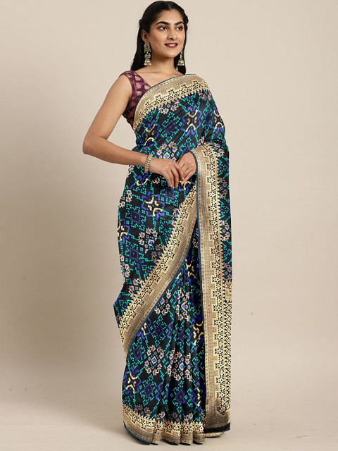 

The Chennai Silks Classicate Black & Blue Silk Blend Woven Design Patola Saree