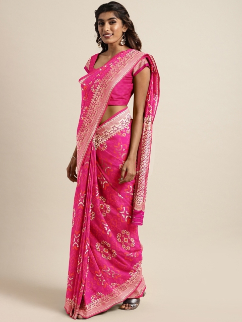 

The Chennai Silks Pink & Gold-Toned Silk Blend Woven Design Patola Saree