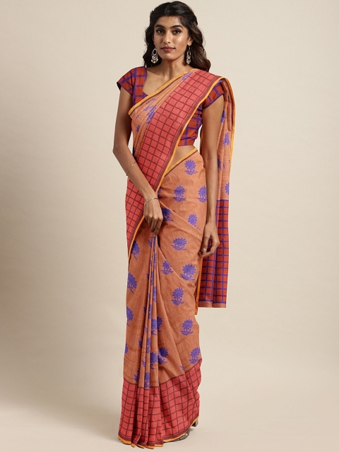 

The Chennai Silks Classicate Orange Cotton Blend Woven Design Chanderi Saree
