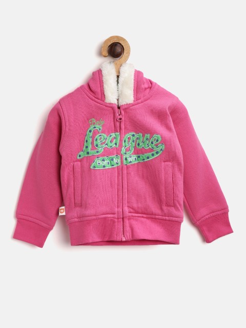 

612 league Girls Pink Self-Design Hooded Sweatshirt