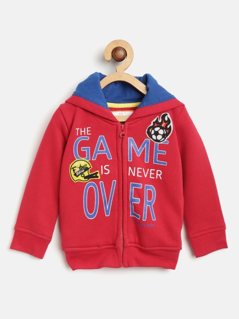 

612 league Boys Red & Blue Printed Hooded Sweatshirt