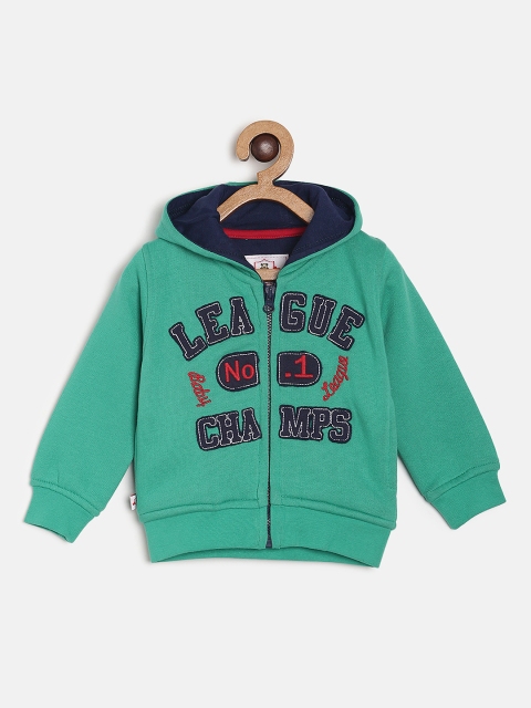 

612 league Boys Green Self Design Hooded Sweatshirt