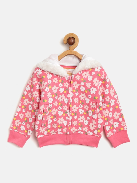 

612 league Girls Pink & White Floral Print Hooded Front-Open Sweatshirt