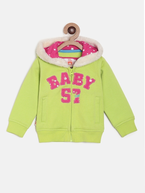 

612 league Girls Lime Green Printed Hooded Sweatshirt