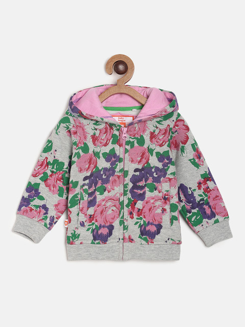 

612 league Girls Grey Printed Hooded Sweatshirt