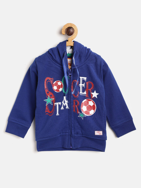 

612 league Boys Blue Printed Hooded Front-Open Sweatshirt