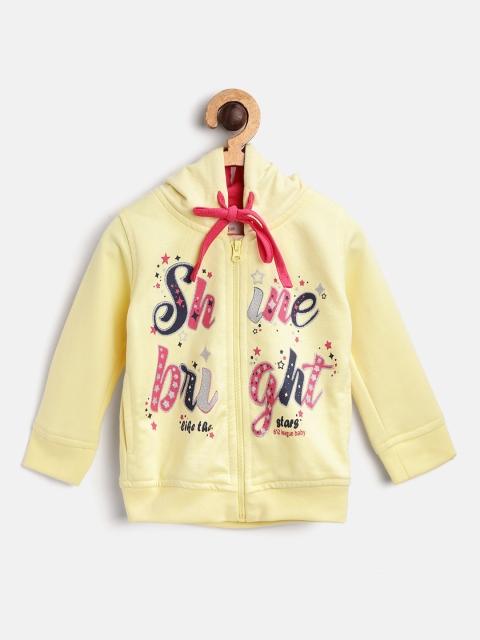 

612 league Girls Yellow Printed Hooded Sweatshirt