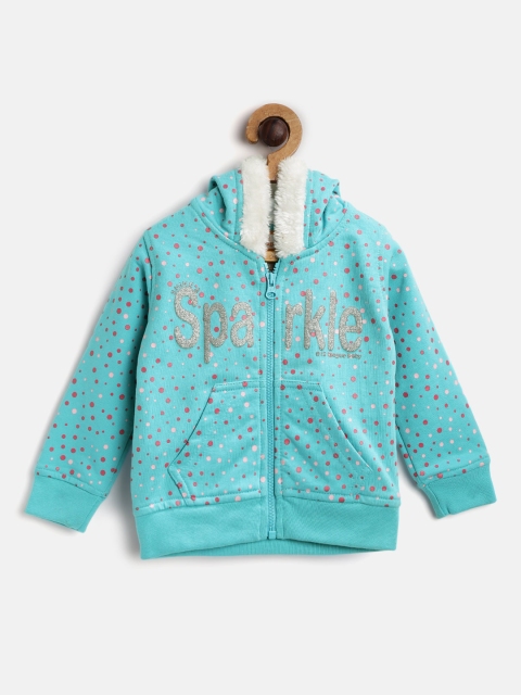 

612 league Girls Blue Printed Hooded Sweatshirt