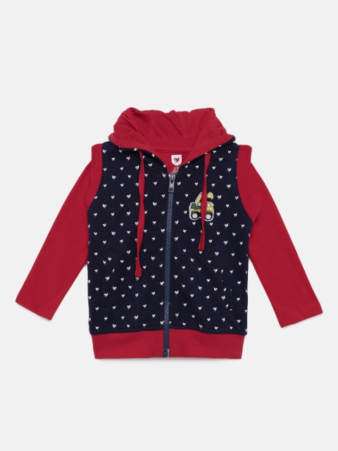 

612 league Boys Navy Blue & Red Printed Hooded Sweatshirt with a T-shirt