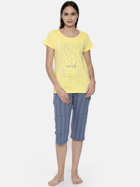 

Clt.s Women Yellow & Blue Printed Night suit
