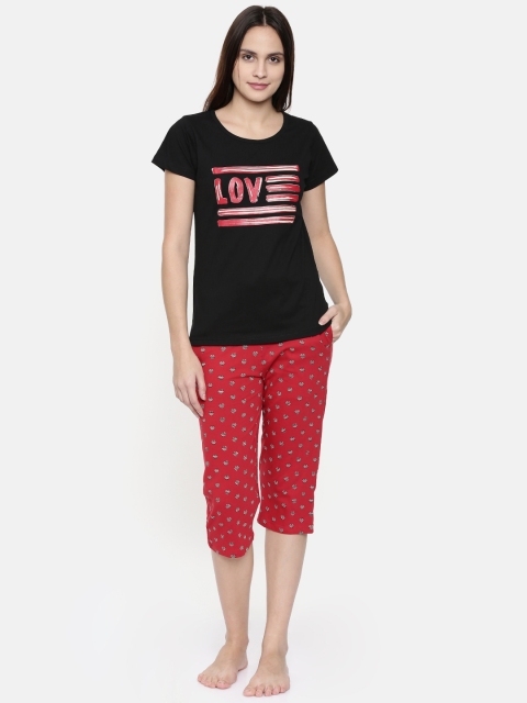 

Clt.s Women Black & Red Printed Night suit