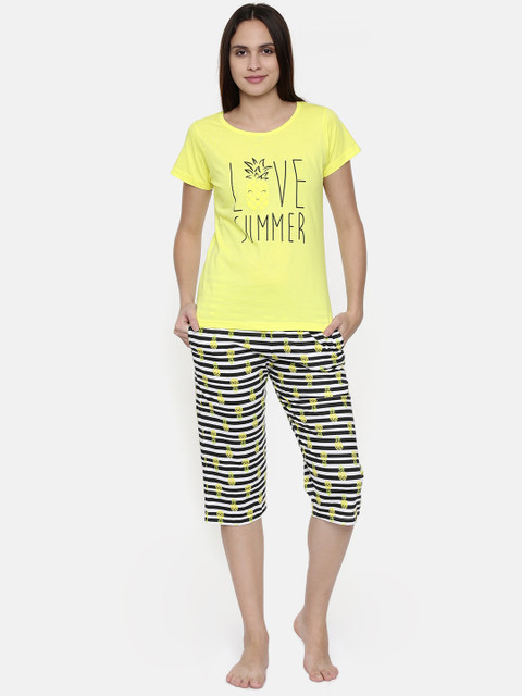 

Clt.s Women Lime Green & Black Printed Night suit