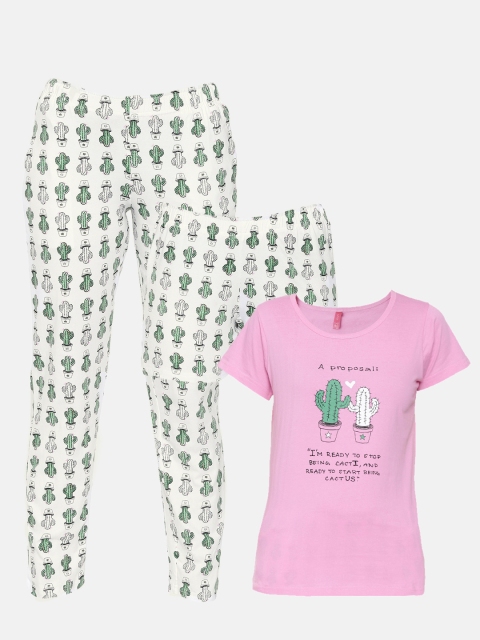 

Clt.s Women Pink & White Printed Night suit Set
