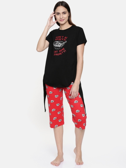 

Clt.s Women Black & Red Printed Night suit