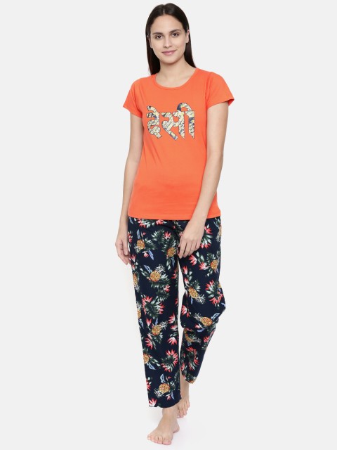 

Clt.s Orange Women Floral Printed Night suit