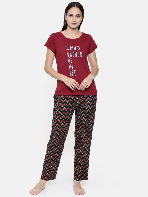 

Clt.s Women Maroon & Black Printed Night Suit