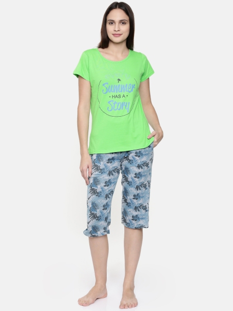 

Clt.s Women Green & Grey Printed Night suit