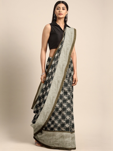 

KALINI Black & Beige Polycotton Checked Mangalagiri Saree