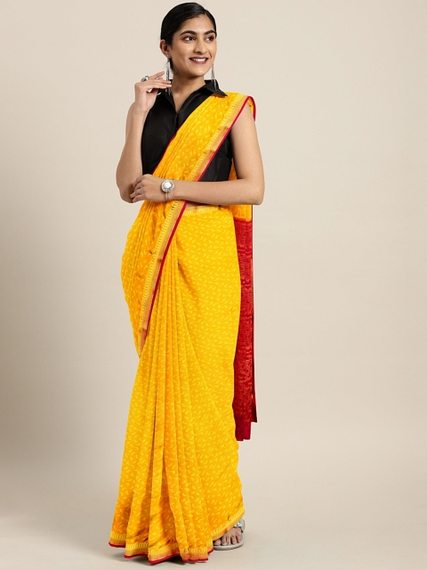 

Pavechas Yellow & Red Pure Crepe Woven Design Mysore Silk Saree