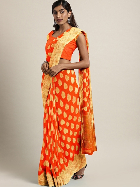 

Pavechas Orange Pure Chiffon Woven Design Tussar Saree