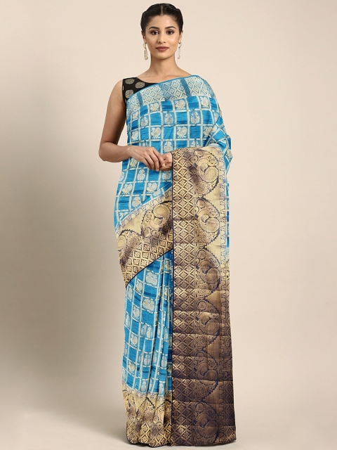 

Pavechas Blue Art Silk Checked Tussar Saree