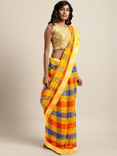 

Pavechas Yellow & Blue Silk Cotton Checked Kota Saree