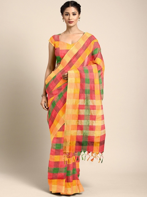 

Pavechas Multicoloured & Pink Silk Cotton Checked Kota Saree, Multi