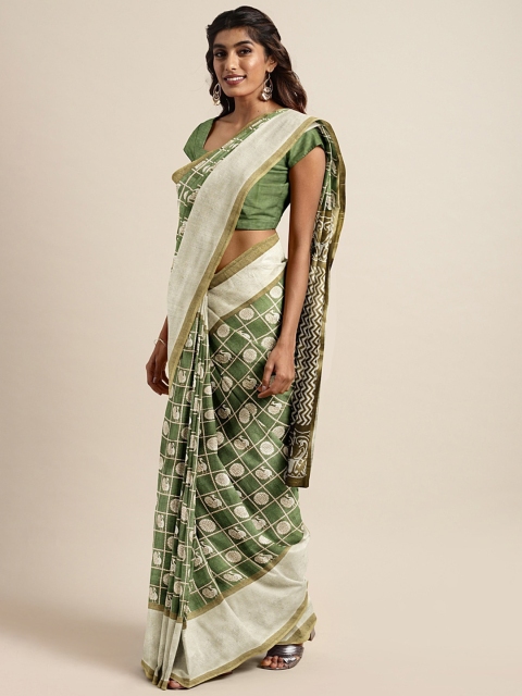 

KALINI Green Polycotton Printed Mangalagiri Saree