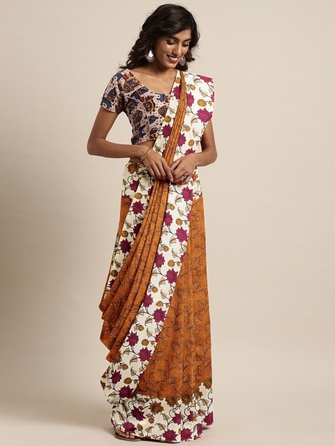 

Pavechas Brown & Off-White Polycotton Printed Bhagalpuri Saree