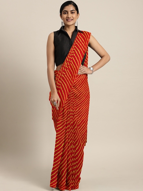 

Pavechas Red & Yellow Poly Chiffon Striped Leheriya Saree