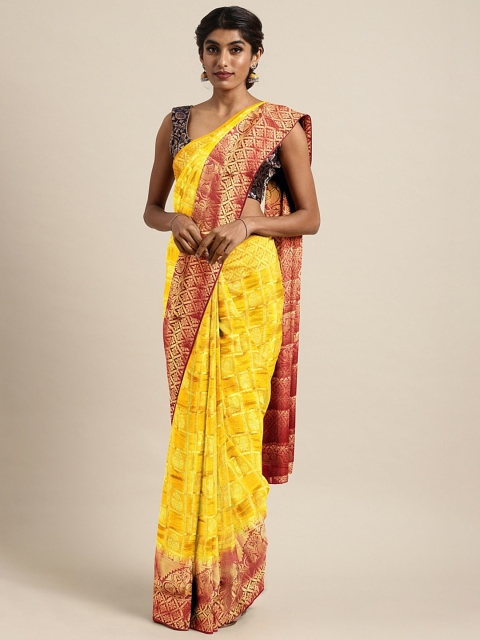 

Pavechas Yellow Art Silk Checked Tussar Saree