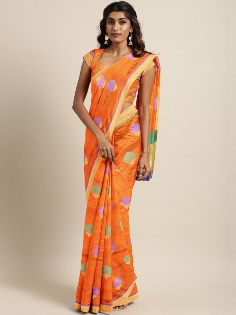

Pavechas Orange Art Silk Woven Design Tussar Saree