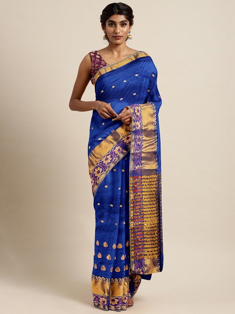 

Pavechas Blue Poly Silk Solid Banarasi Saree