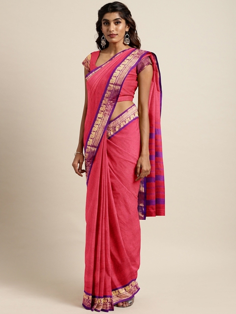 

Pavechas Pink Pure Cotton Solid Venkatgiri Saree