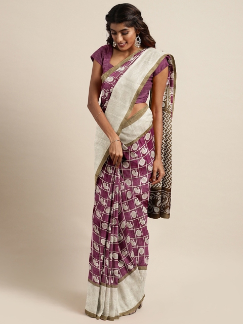 

KALINI Magenta Polycotton Printed Mangalagiri Saree