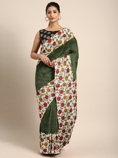 

Pavechas Green & Beige Polycotton Printed Bhagalpuri Saree