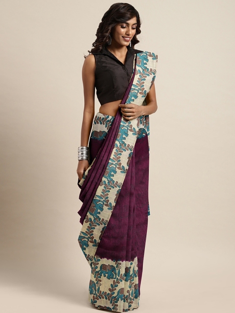 

Pavechas Magenta & Beige Polycotton Printed Bhagalpuri Saree