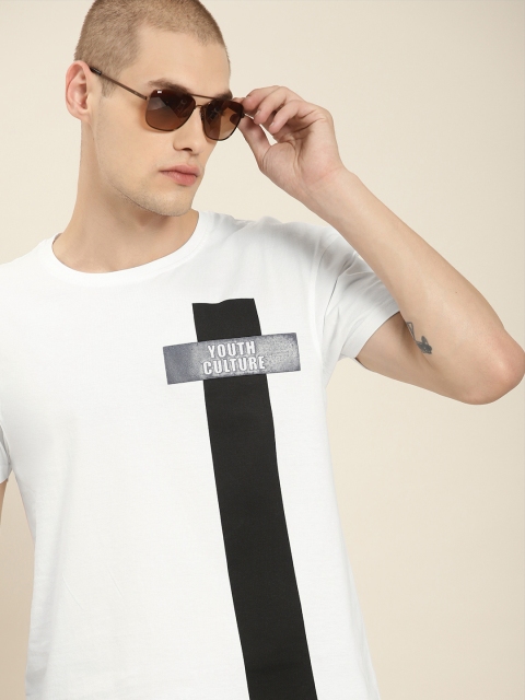 

Moda Rapido Men White Black Colourblocked Round Neck Pure Cotton T-shirt