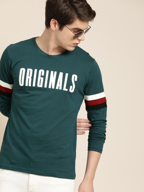 

Moda Rapido Men Teal Green Printed Round Neck T-shirt